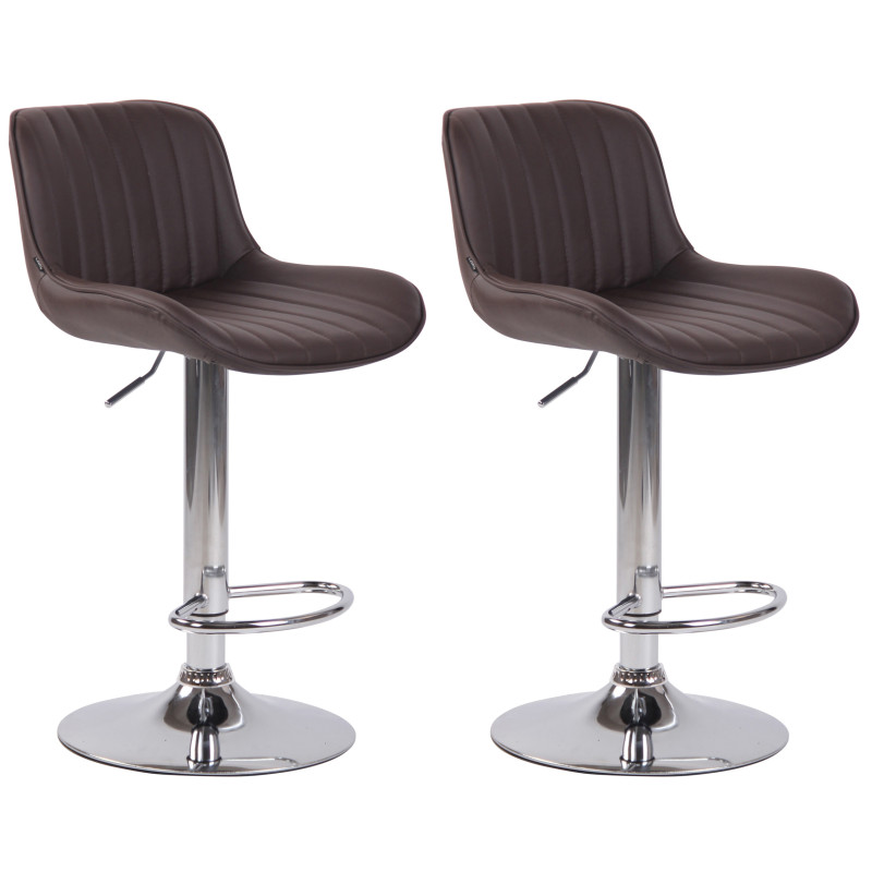 Lot de 2 tabourets de bar Lentini, simili cuir, chrome brun