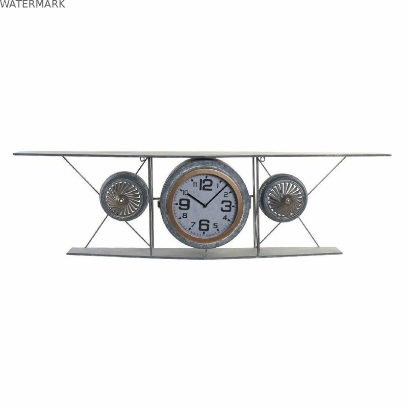 Horloge Murale DKD Home Decor Verre Fer Avion Bois MDF Gris foncé (120 x 21 x 33.5 cm)