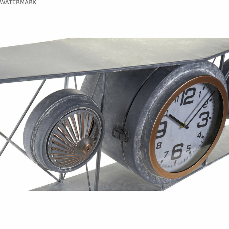 Horloge Murale DKD Home Decor Verre Fer Avion Bois MDF Gris foncé (120 x 21 x 33.5 cm)