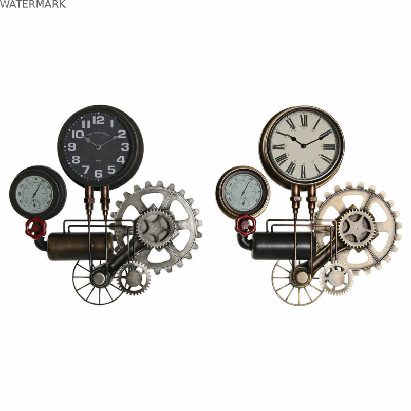 Horloge Murale DKD Home Decor 54 x 9 x 56 cm Rouge Noir Gris Doré Fer Vintage (2 Unités)