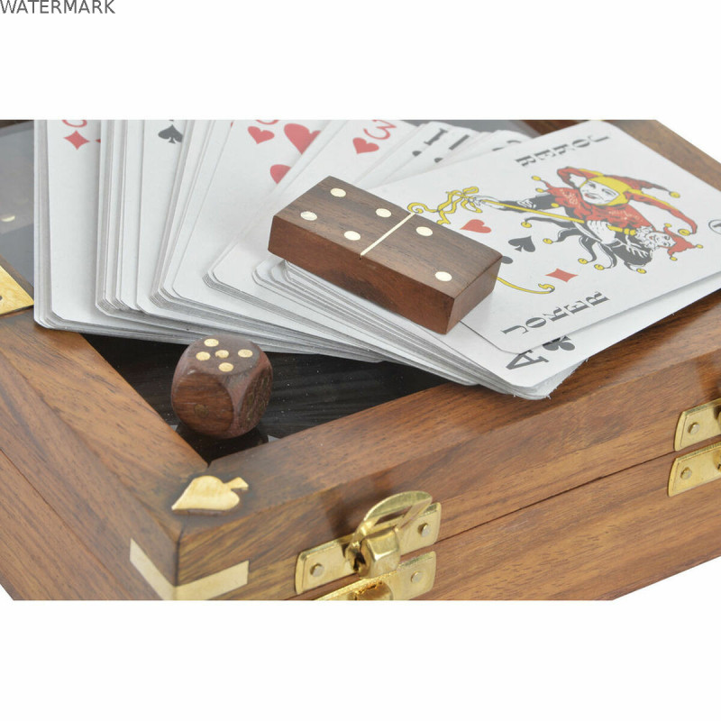 Jeu de société DKD Home Decor Sheesham 17 x 17 x 5,5 cm Doré Marron 4 Pièces