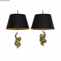Suspension DKD Home Decor 35,5 x 35,5 x 51 cm Doré Résine Colonial 220 V 50 W Singe (2 Unités)