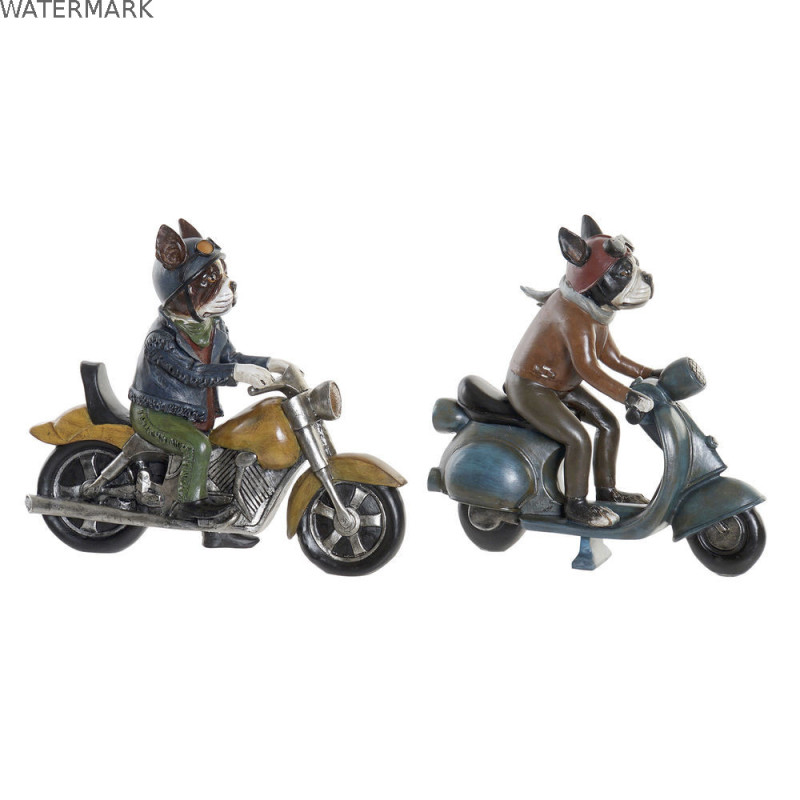 Figurine Décorative DKD Home Decor 27 x 10 x 24 cm Rouge Bleu Moto Jaune Vintage Chien (2 Unités)