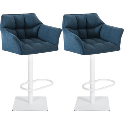 Lot de 2 tabourets de bar en tissu Damaso blanc bleu