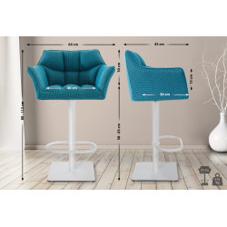 Lot de 2 tabourets de bar en tissu Damaso blanc turquoise