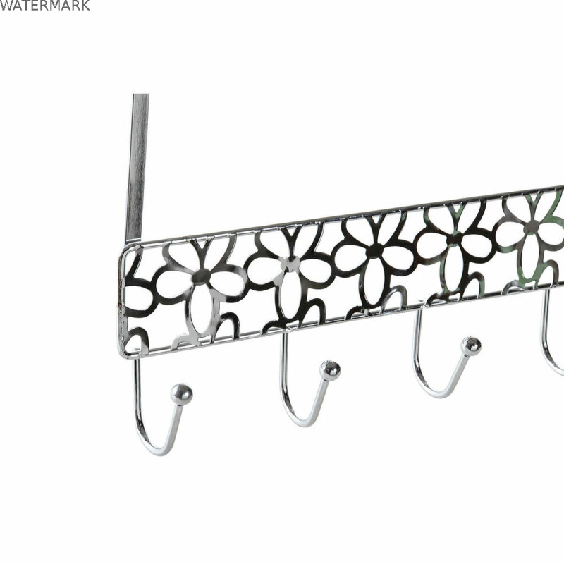 Porte-manteaux pour portes DKD Home Decor Argenté Métal Plastique Fleurs 32 x 10 x 19 cm