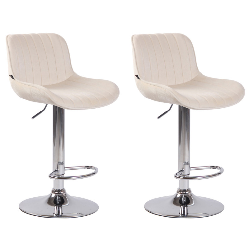 Lot de 2 tabourets de bar Lentini en velours chromé crème