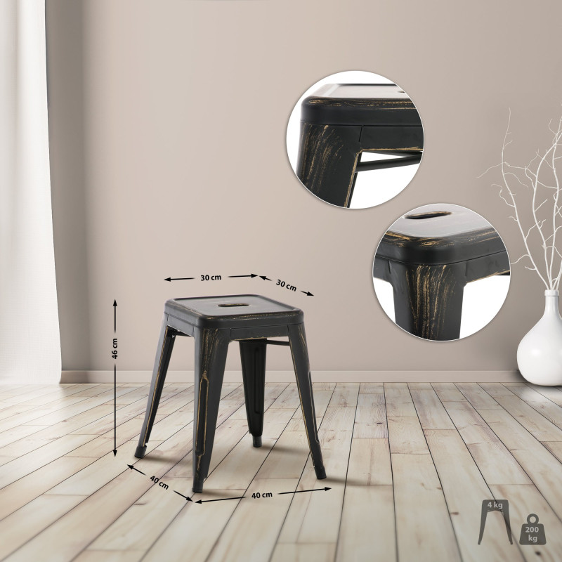 Tabouret Armin antique noir-or