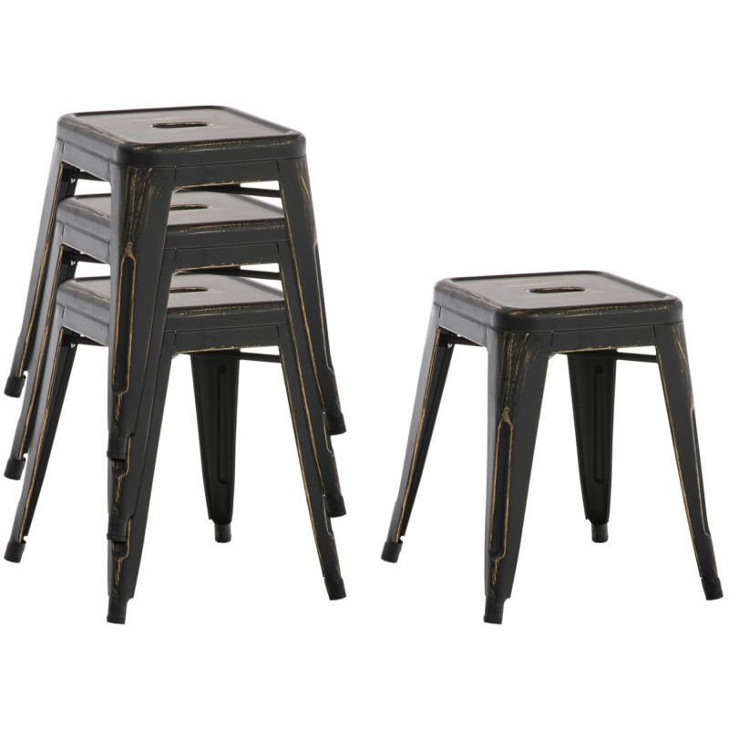 Ensemble de 4 tabourets Armin, noir et or
