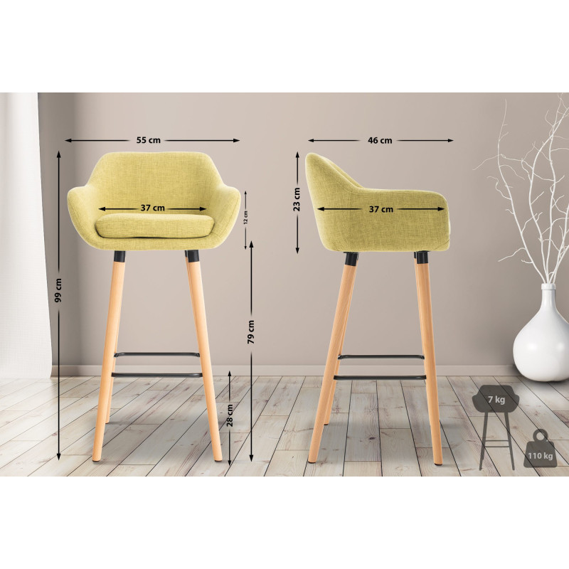 Tabouret de bar Grant en tissu vert clair