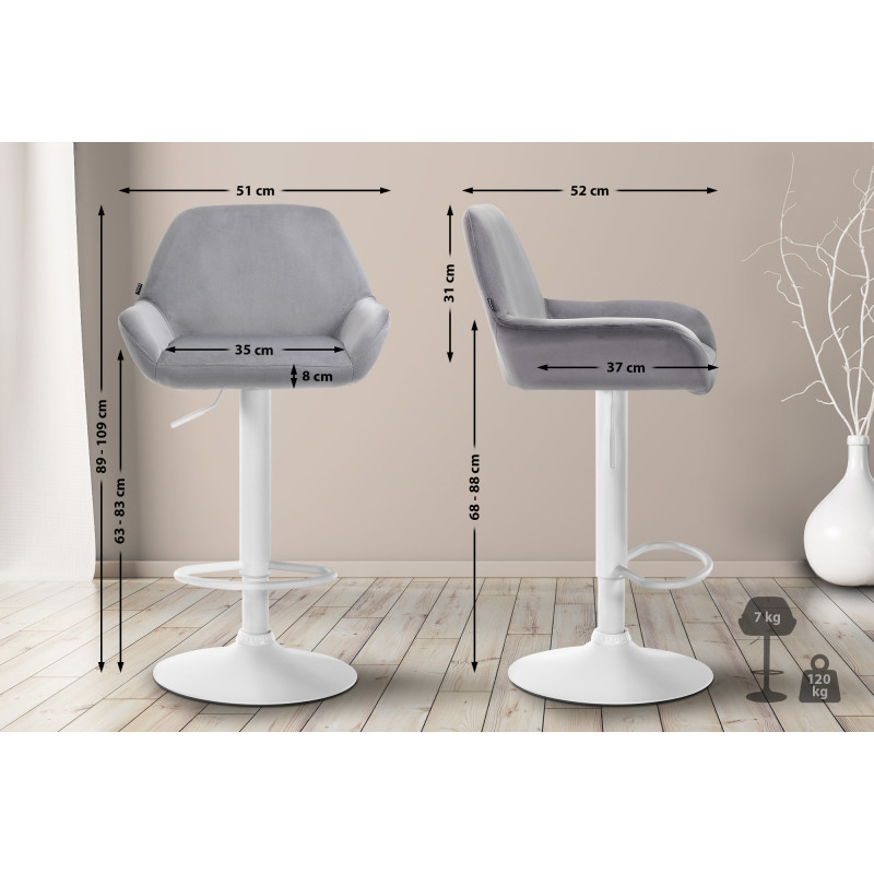 Tabouret de bar Braga velours gris
