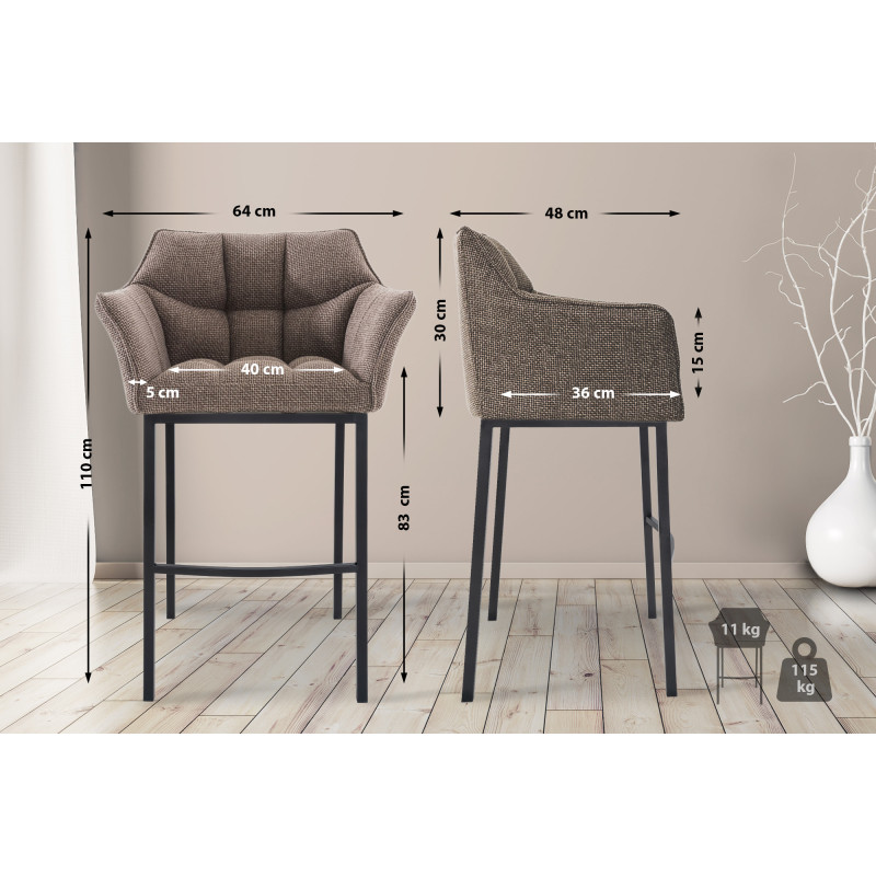 Tabouret de bar Damaso B en tissu avec structure à 4 pieds marron terra