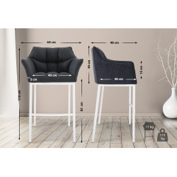 Tabouret de bar Damaso W en tissu avec structure à 4 pieds gris foncé
