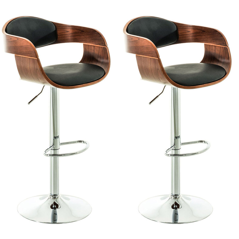 Lot de 2 tabourets de bar Kingston C, similicuir, noyer/noir