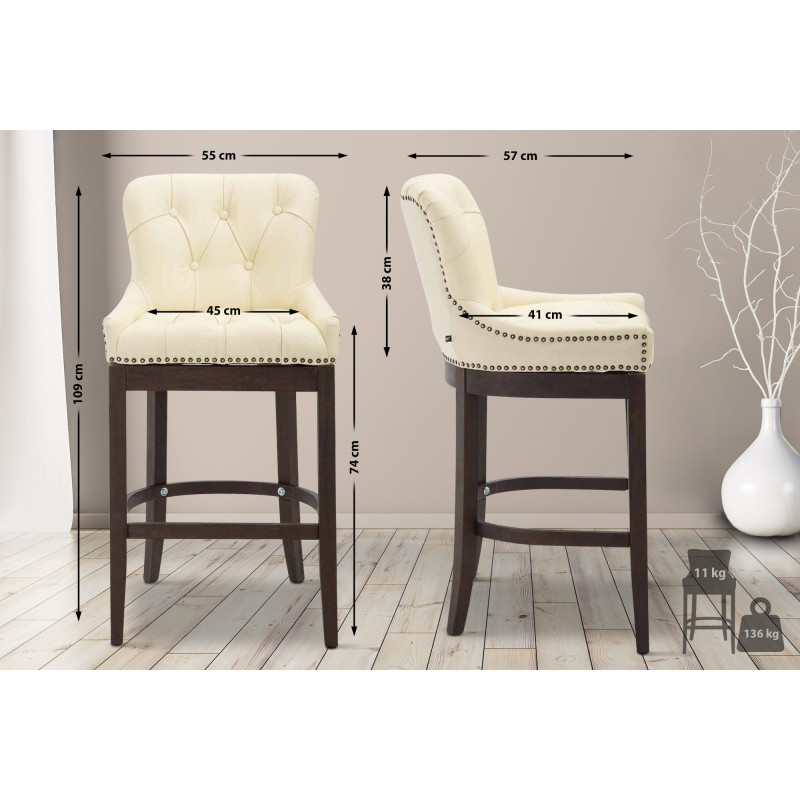 Tabouret de bar Lakewood en cuir véritable, style antique crème