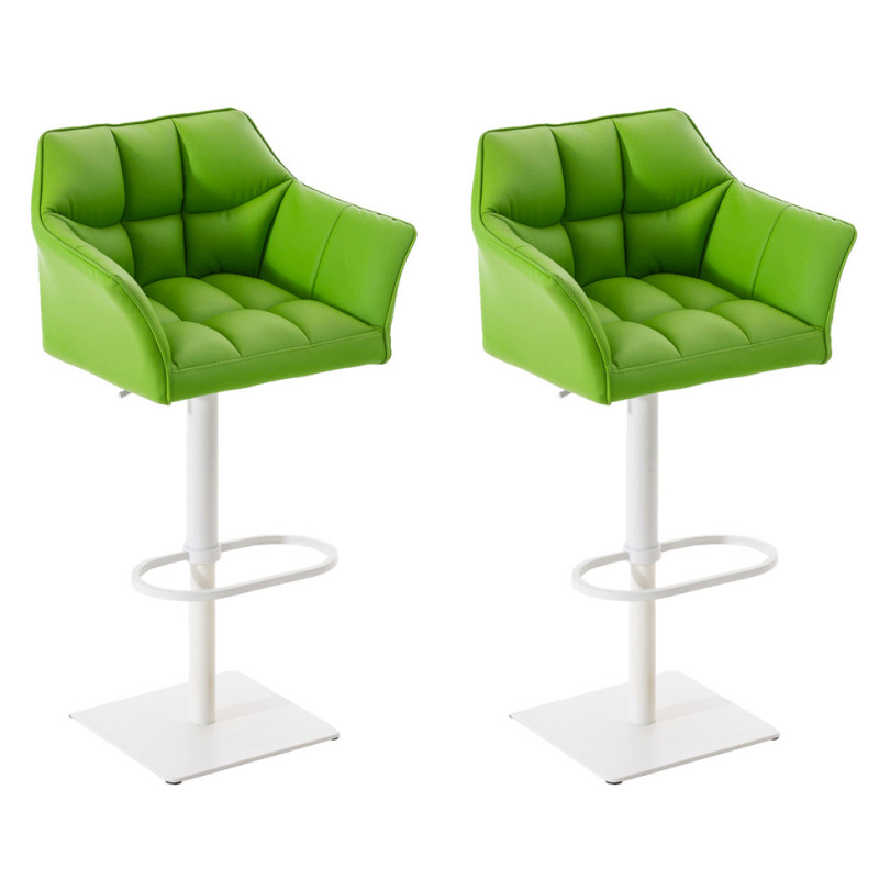 Lot de 2 tabourets de bar Damaso, simili cuir, blanc et vert
