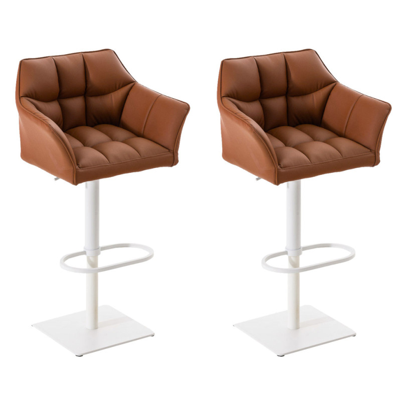 Lot de 2 tabourets de bar Damaso simili cuir blanc marron clair