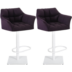 Lot de 2 tabourets de bar en tissu Damaso blanc violet