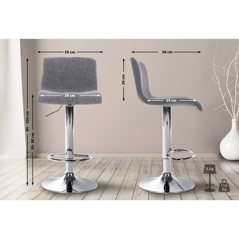 Tabouret de bar Hoover, tissu C gris clair
