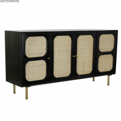 Buffet DKD Home Decor Noir Doré Naturel Rotin Bois de manguier 150 x 40 x 78 cm