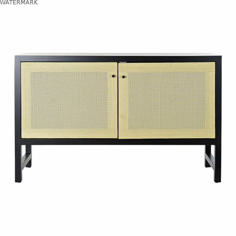 Buffet DKD Home Decor Noir Sapin Naturel Rotin (120 x 38 x 76 cm)
