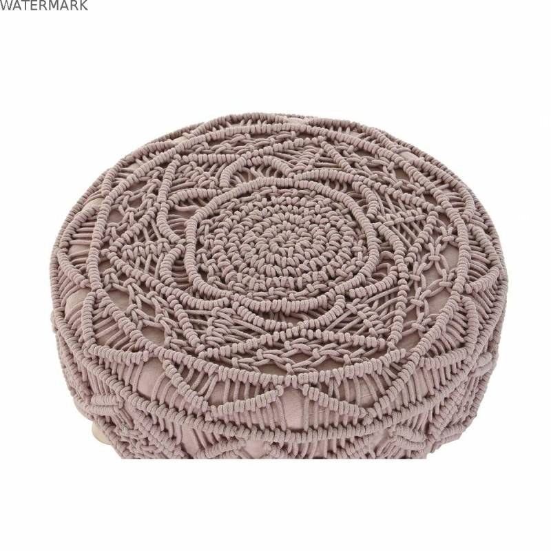 Repose-pied DKD Home Decor Naturel Rose clair Bois Boho Macramé 53 x 53 x 31 cm