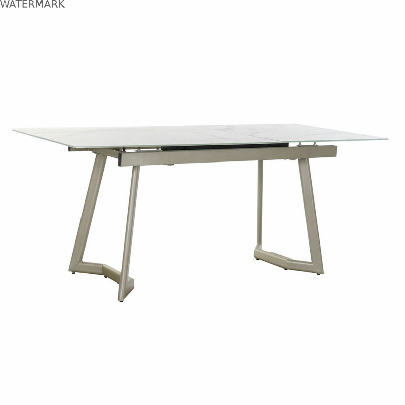 Table de Salle à Manger DKD Home Decor Verre Doré Métal Blanc (140 x 80 x 76 cm)