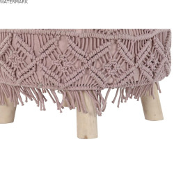 Repose-pied DKD Home Decor Naturel Rose clair Bois Boho Macramé 53 x 53 x 31 cm