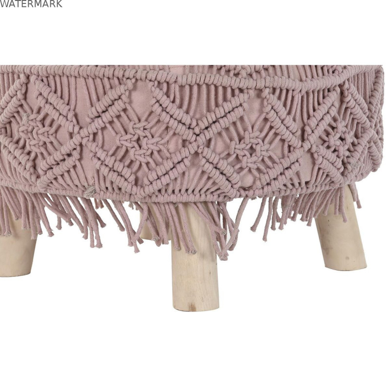 Repose-pied DKD Home Decor Naturel Rose clair Bois Boho Macramé 53 x 53 x 31 cm