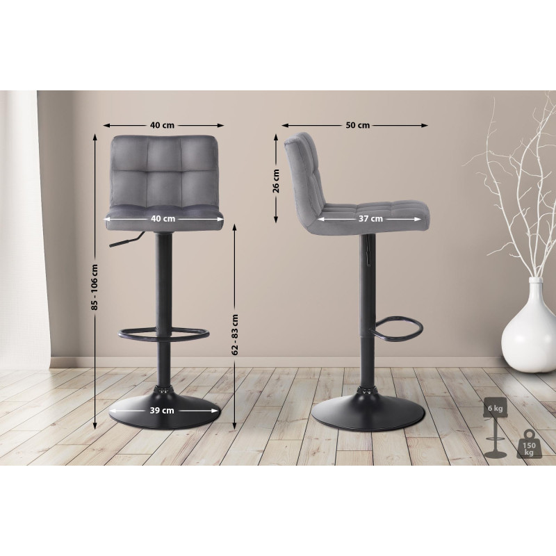 Lot de 2 tabourets de bar Feni en velours gris