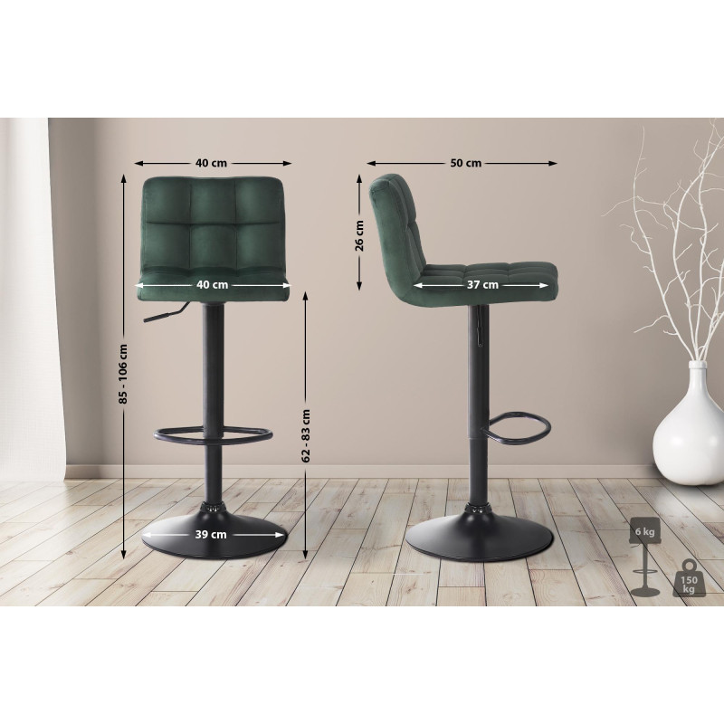 Lot de 2 tabourets de bar Feni en velours vert