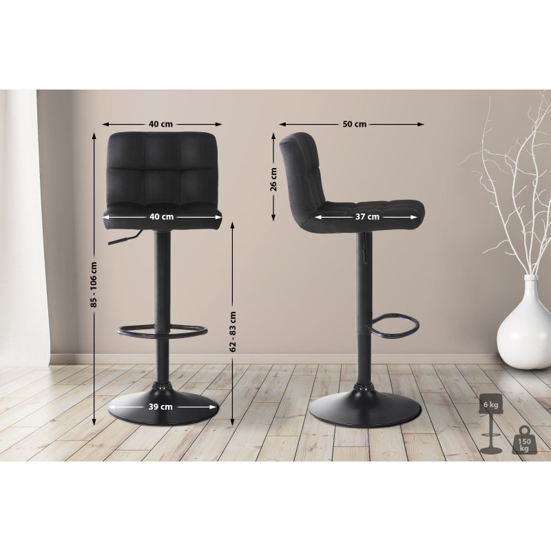 Lot de 2 tabourets de bar Feni en velours noir