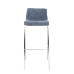 Lot de 2 tabourets de bar Hoover tissu structure 4 pieds chrome bleu