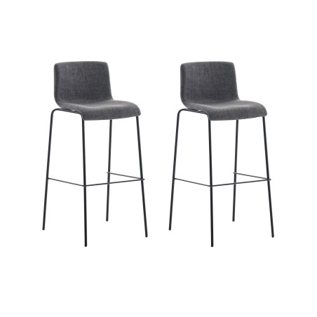 Lot de 2 tabourets de bar Hoover tissu structure 4 pieds noir gris clair
