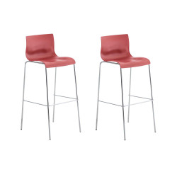 Lot de 2 tabourets de bar Hoover en plastique, structure à 4 pieds, chrome rouge
