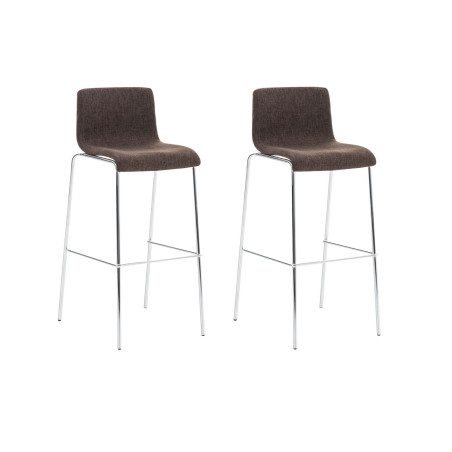 Lot de 2 tabourets de bar Hoover tissu structure 4 pieds chrome marron