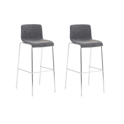 Ensemble de 2 tabourets de bar Hoover, tissu, piètement à 4 pieds, chromés gris clair