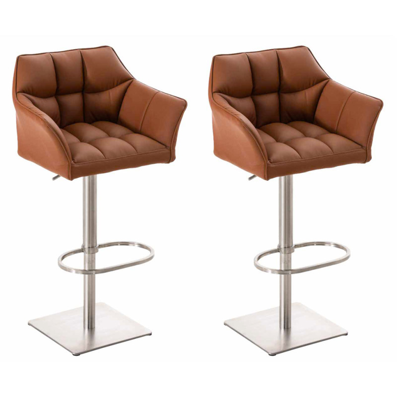 Lot de 2 tabourets de bar Damaso simili cuir acier inoxydable