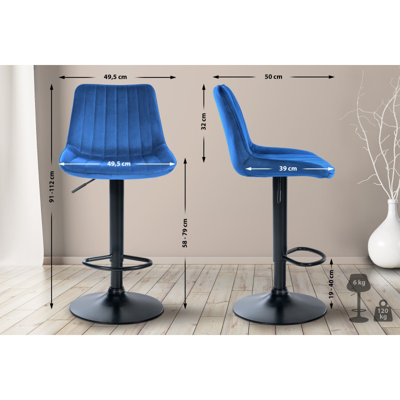Tabouret de bar Toni velours bleu