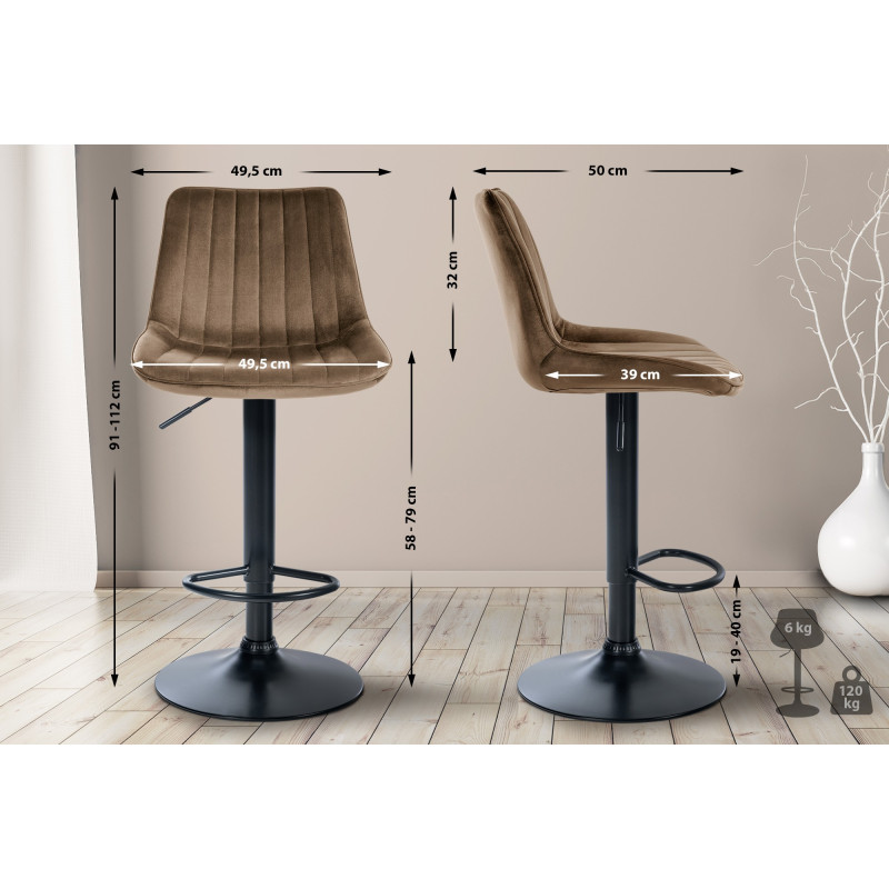 Tabouret de bar Toni velours brun