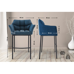 Tabouret de bar Damaso B en tissu avec structure à 4 pieds bleu