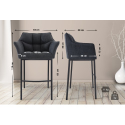 Tabouret de bar Damaso B en tissu avec structure à 4 pieds gris foncé