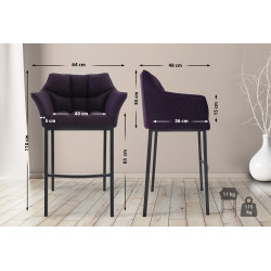 Tabouret de bar Damaso B en tissu avec structure à 4 pieds violet