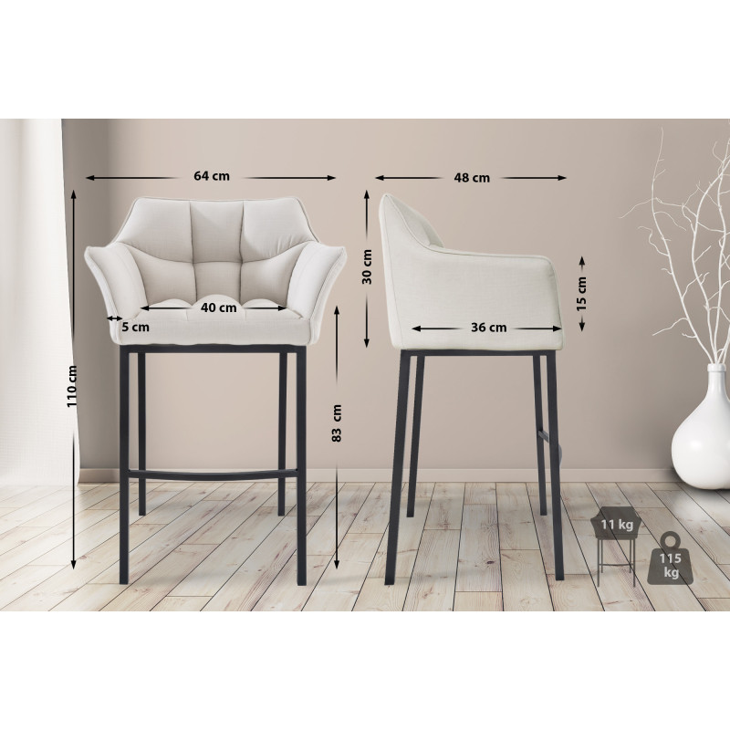 Tabouret de bar Damaso B en tissu avec structure à 4 pieds blanc