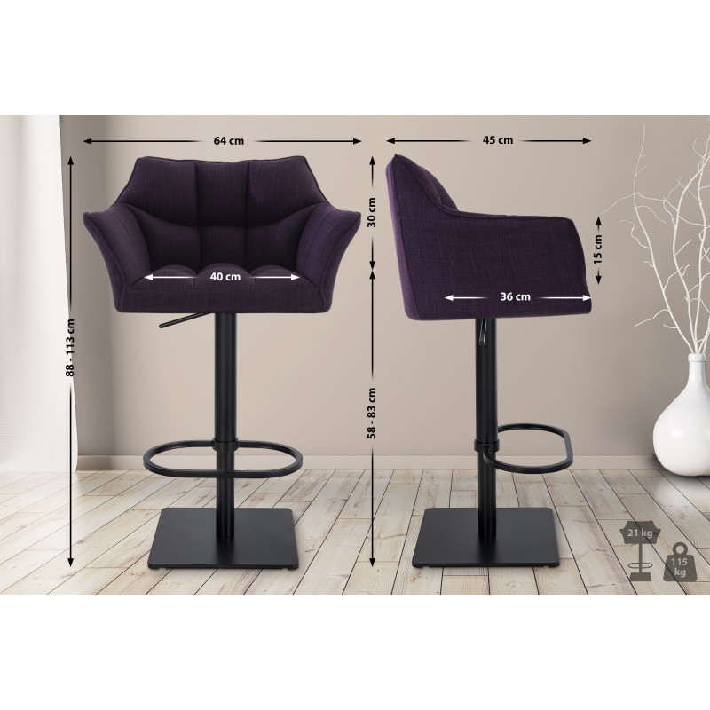 Lot de 2 tabourets de bar en tissu Damaso noir