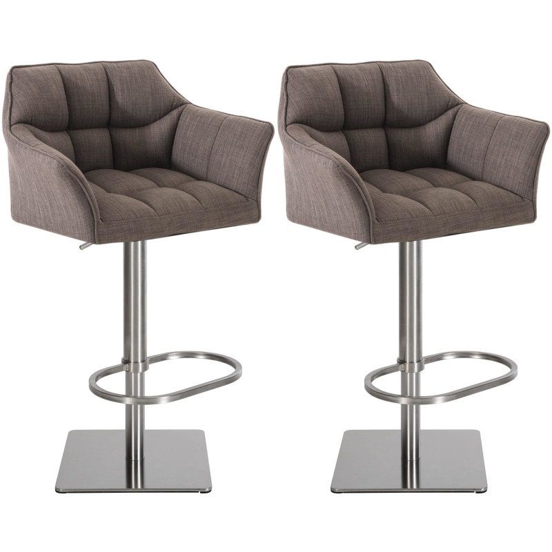 Lot de 2 tabourets de bar en tissu Damaso et acier inoxydable