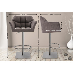 Lot de 2 tabourets de bar en tissu Damaso et acier inoxydable
