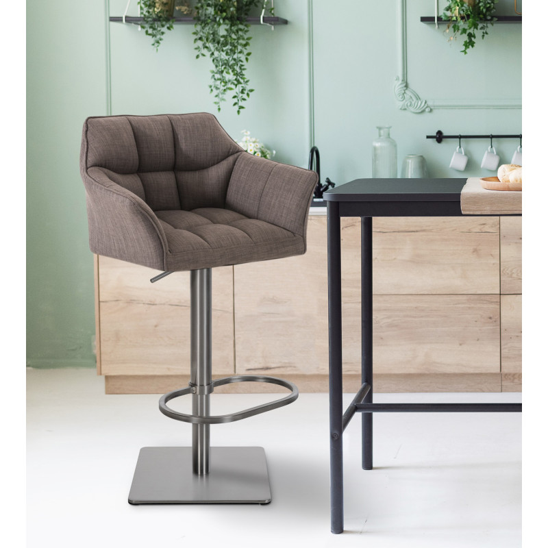 Lot de 2 tabourets de bar en tissu Damaso et acier inoxydable
