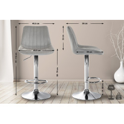 Tabouret de bar Toni velours chromé gris