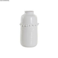 Vase DKD Home Decor Blanc Grès Pompon 12 x 12 x 24 cm